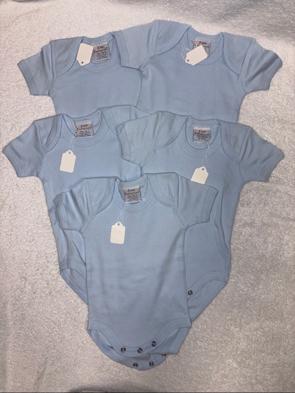 Sweet impressions 5-Pack Light Blue Baby One-Piece Bodysuits - Soft Cotton 3/6m
